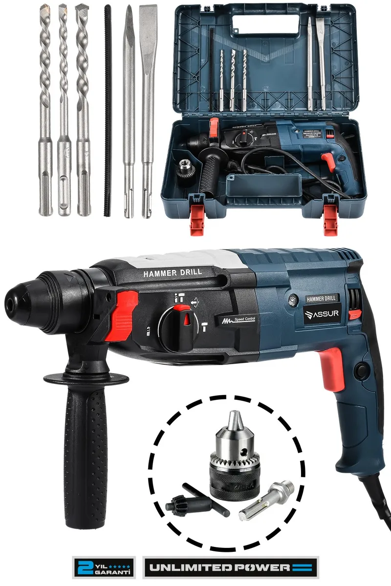 Assur 850W Metal Şanzıman Darbeli Matkap Kırıcı Delici Hilti 2-28mm - Görsel 5