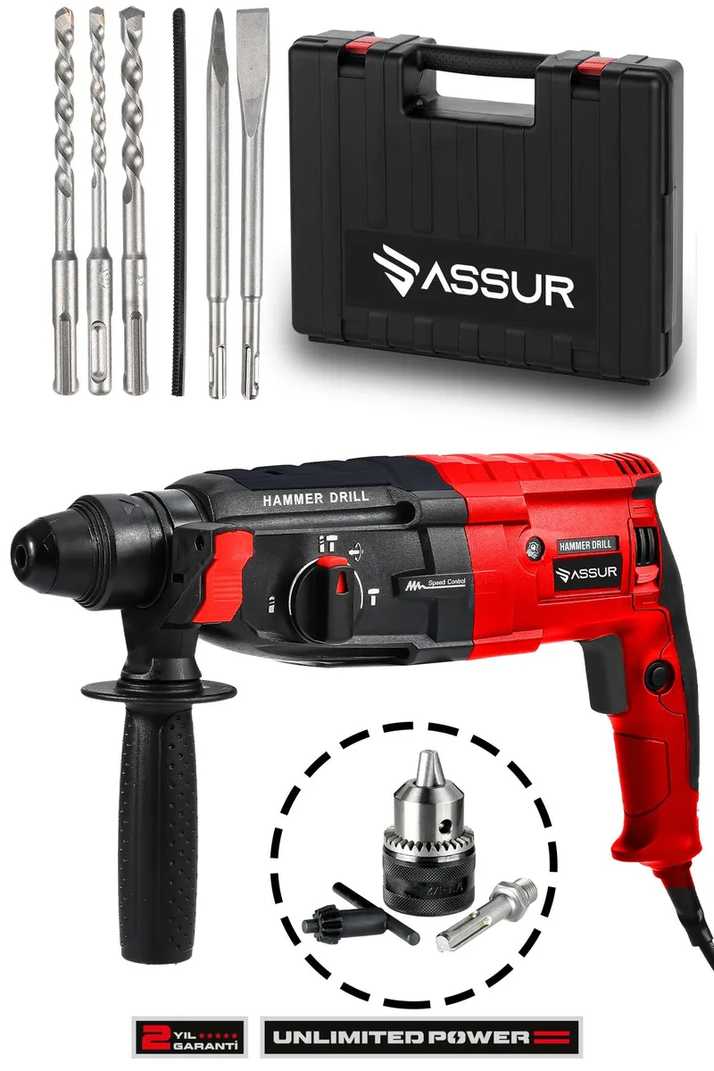 ASSUR 850W Metal Şanzıman Darbeli Matkap Kırıcı Delici Hilti 2-28mm - Görsel 5