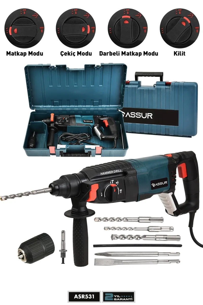 ASSUR 850W Profesyonel Darbeli Kırıcı Delici Hilti 26mm Matkap