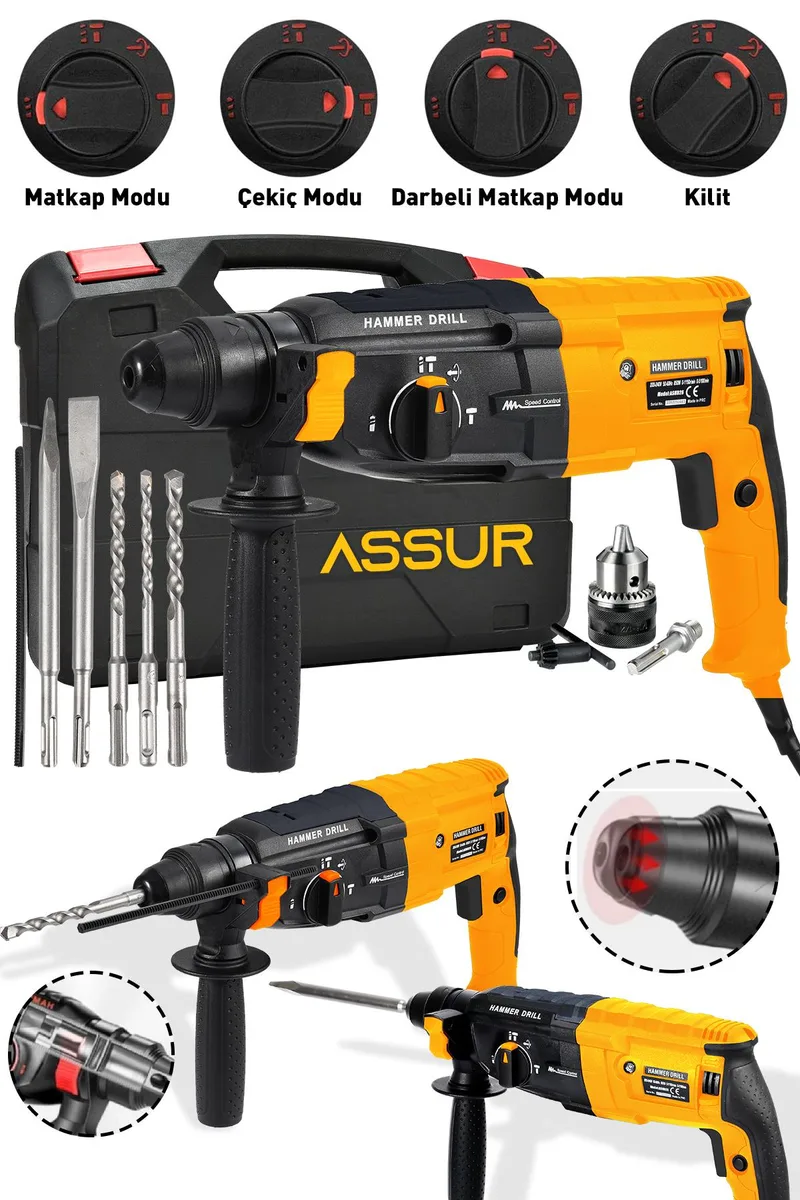 ASSUR 850W Profesyonel Metal Şanzıman Kırıcı Delici Hilti Darbeli Matkap 2-28mm