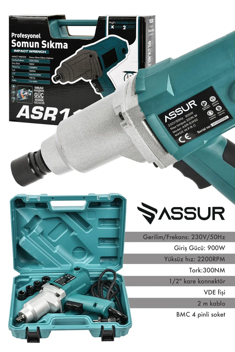 ASSUR 900W Elektrikli 300 Nm Tork Somun Sıkma Makinesi - Görsel 3