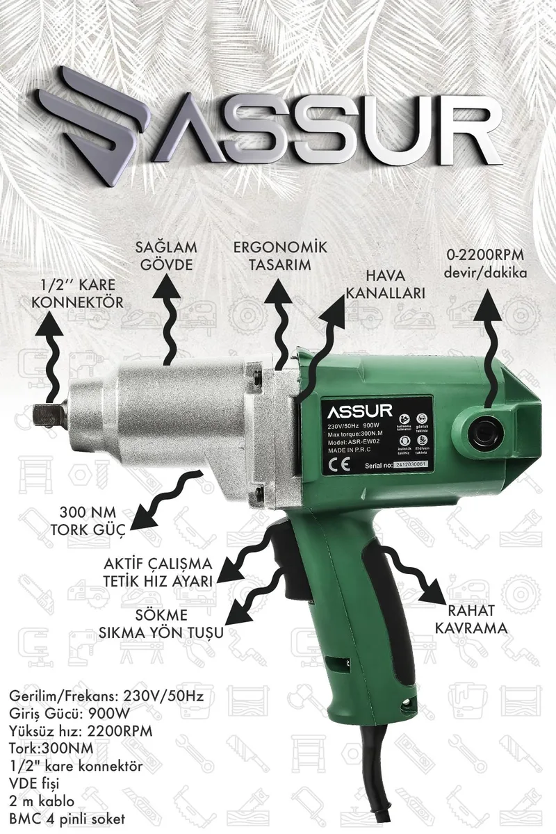 ASSUR 900W Elektrikli 300 Nm Tork Somun Sıkma Makinesi - Görsel 5