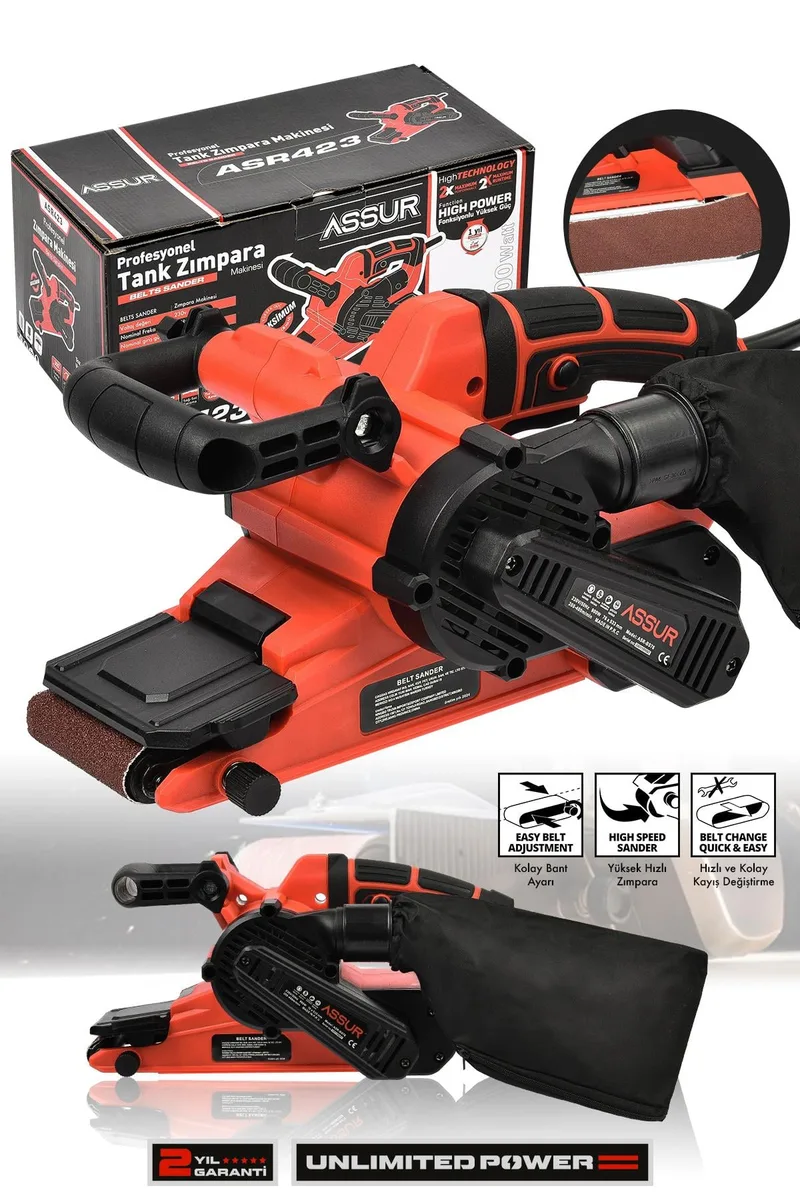 Assur 900W Elektrikli Vakumlu Cila Özellikli Tank Zımpara Makinesi