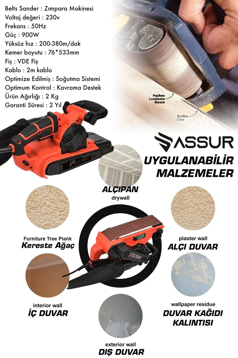 Assur 900W Elektrikli Vakumlu Tank Zımpara Makinesi - Görsel 2