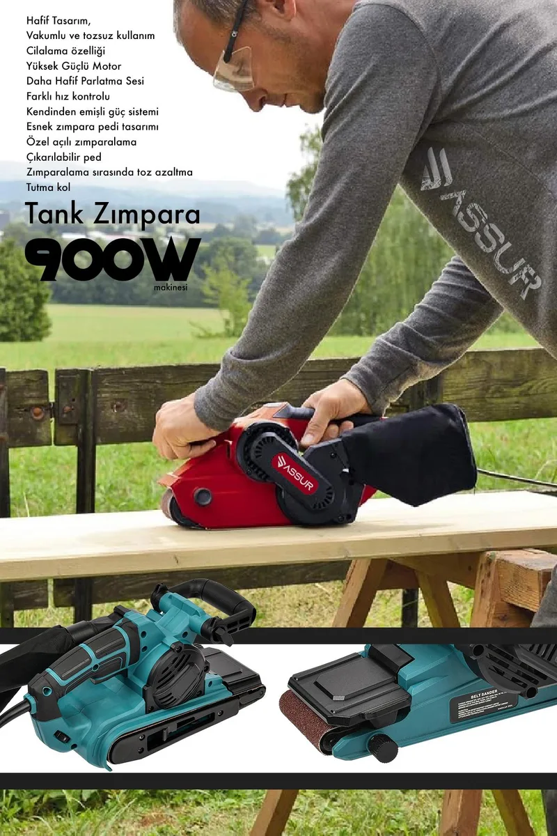 ASSUR 900W Elektrikli Vakumlu Tozsuz Cila Özellikli Tank Zımpara Makinesi - Görsel 5