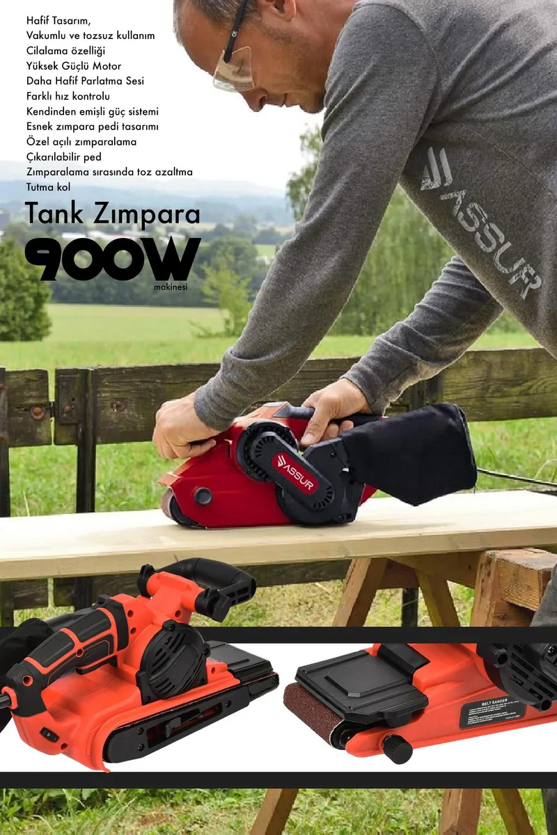 Assur 900W Elektrikli Vakumlu Tozsuz Cila Özellikli Tank Zımpara Makinesi - Görsel 2