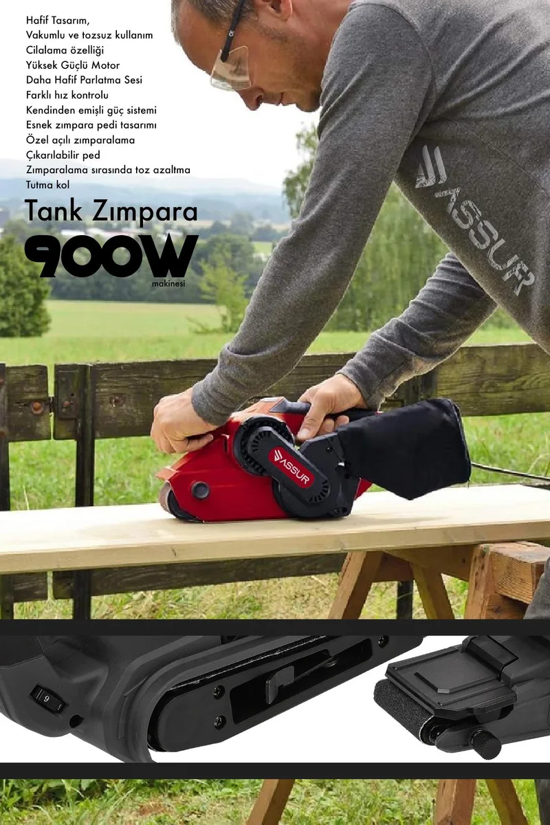 Assur 900W Elektrikli Vakumlu Tozsuz Cila Özellikli Tank Zımpara Makinesi - Görsel 5
