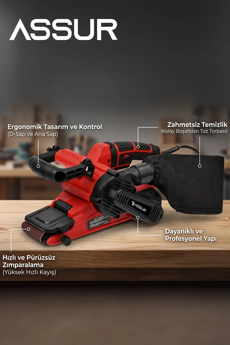 Assur 900W Elektrikli Vakumlu Tozsuz Cila Özellikli Tank Zımpara Makinesi - Görsel 8