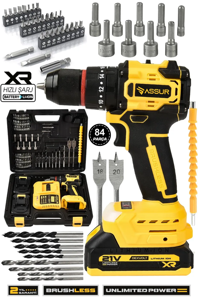 Assur Plus 21V Çelik Mandren Kömürsüz Motor Darbeli Şarjlı Matkap Vidalama