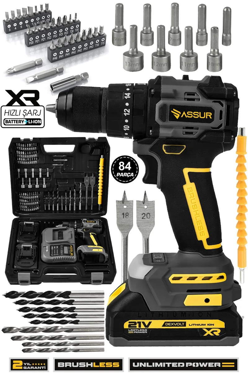 Assur Plus 21V Çelik Mandren Kömürsüz Motor Darbeli Şarjlı Matkap Vidalama - Görsel 2