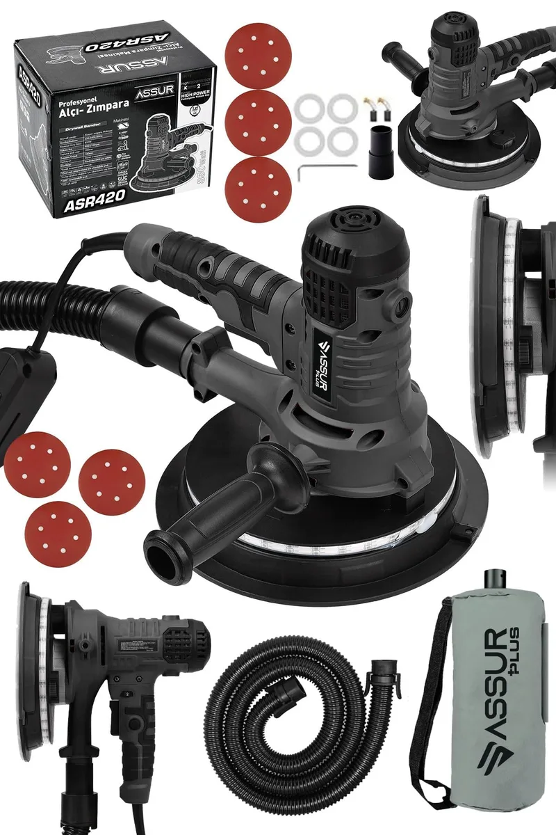 Assur Plus 360'Ledli 850W Pro Alçıpan Zımpara Makinası Toz Emmeli - Görsel 4