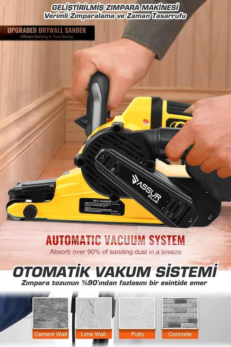 Assur Plus 900W Elektrikli Vakumlu Tozsuz Cila Özellikli Tank Zımpara Makinesi - Görsel 3
