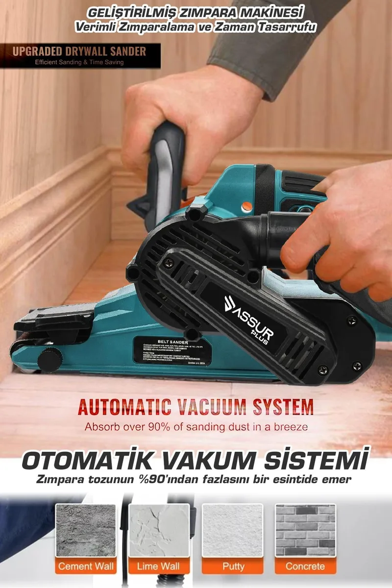 Assur Plus 900W Elektrikli Vakumlu Tozsuz Cila Özellikli Tank Zımpara Makinesi - Görsel 6