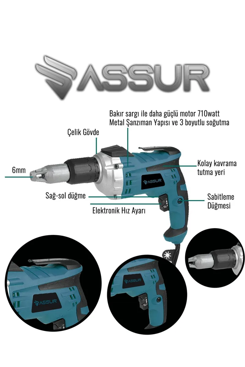 Assur Pro 710W 90N.m Alçıpan Vida Tabancası - Görsel 3