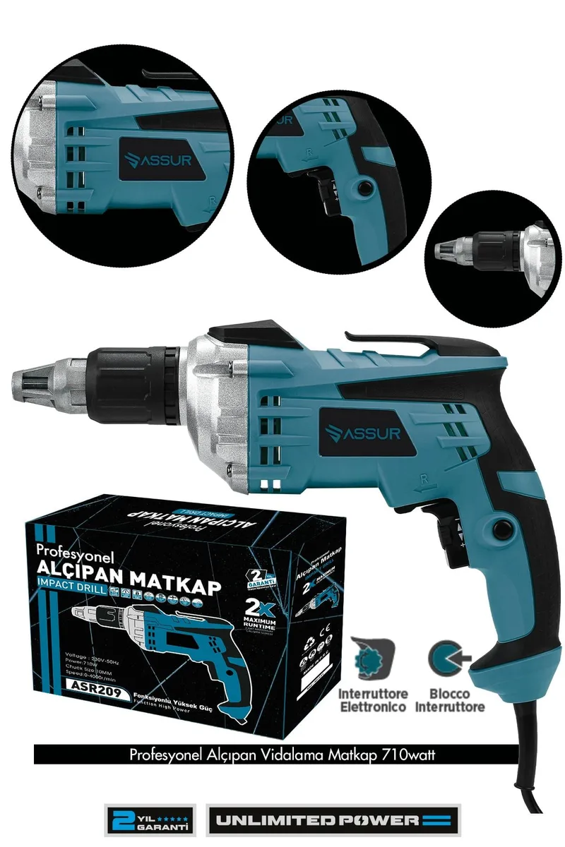 Assur Pro 710W Elektrikli Matkap 90N.m Alçıpan Vidalama Tabancası