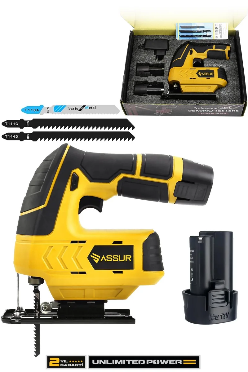 Assur Profesyonel 12 V Çift Akülü Şarjlı Dekupaj Testere Makinesi