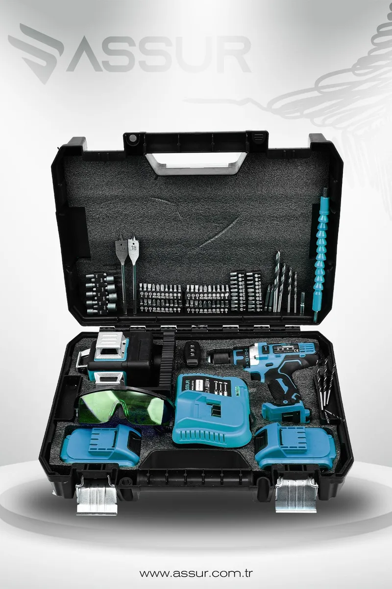 Assur Profesyonel 12V Çift Akülü Vidalama 84 Parça & 12 Köşe 360° Lazer Hizalama Set - Görsel 8