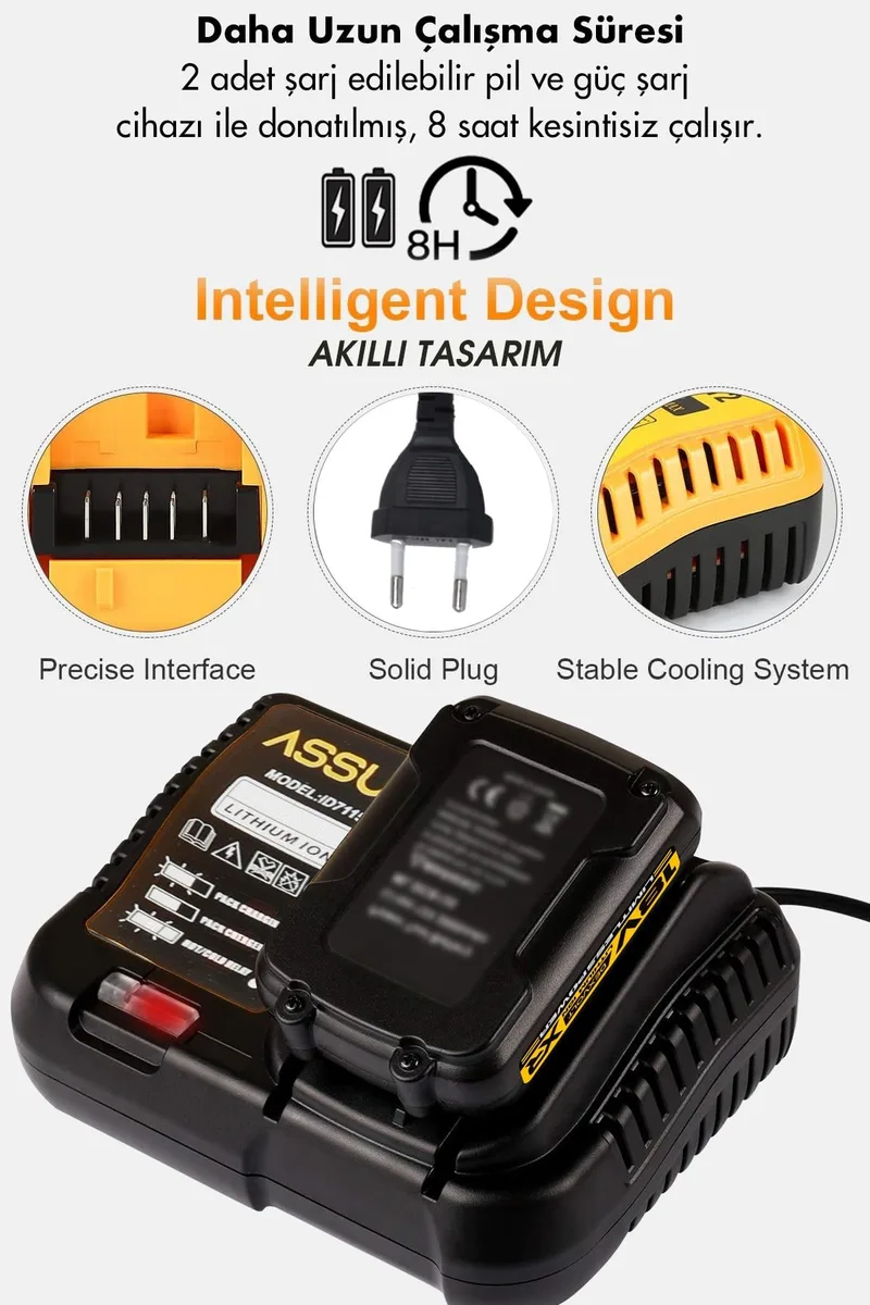 Assur Profesyonel 18V Çift Akülü Vidalama Matkap Budama Makası Budama Testeresi 3'lü Set - Görsel 5