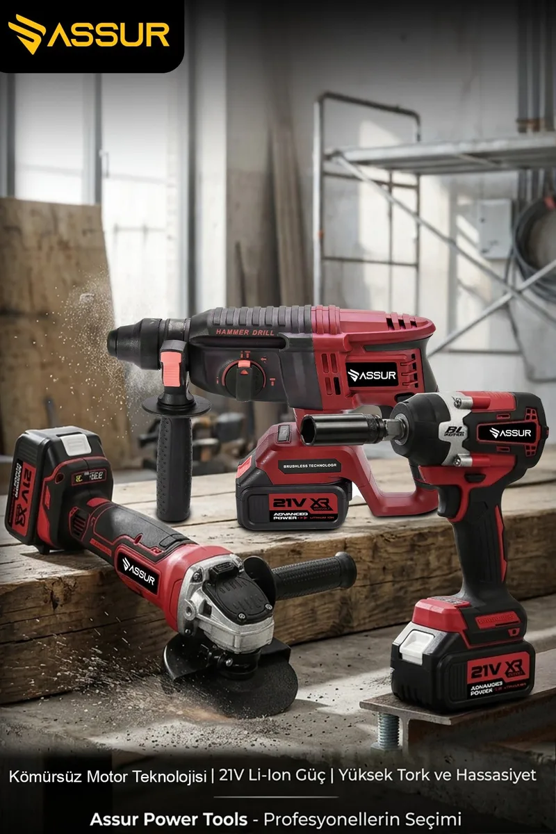 Assur Profesyonel 21V Çift Akü Kırıcı Delici Hilti 2-26mm + Somun Sıkma Sökme + Taşlama 3'lü Set - Görsel 3