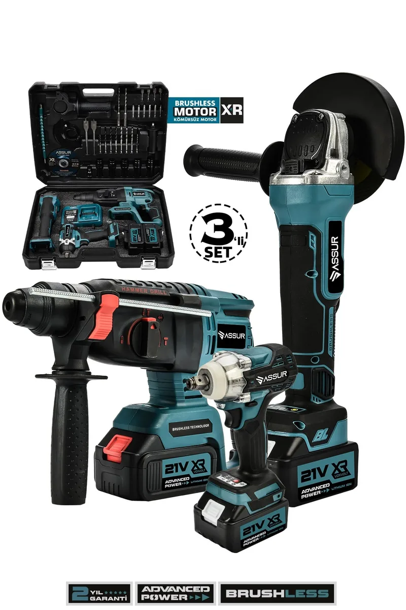 Assur Profesyonel 21V Çift Akü Kırıcı Delici Hilti 2-26mm + Somun Sıkma Sökme + Taşlama 3'lü Set - Görsel 5