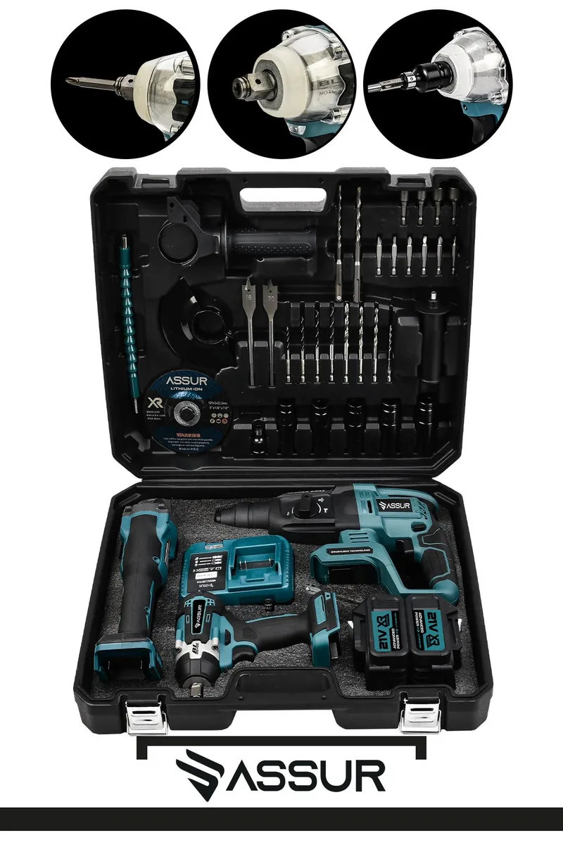 Assur Profesyonel 21V Çift Akü Kırıcı Delici Hilti 2-26mm + Somun Sıkma Sökme + Taşlama 3'lü Set - Görsel 8