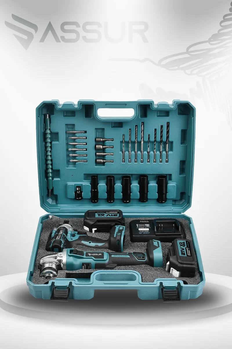 Assur Profesyonel 21V Çift Akülü Kömürsüz Darbeli 450 Nm Somun Sıkma Sökme + 125 Mm Taşlama 2'li Set - Görsel 3