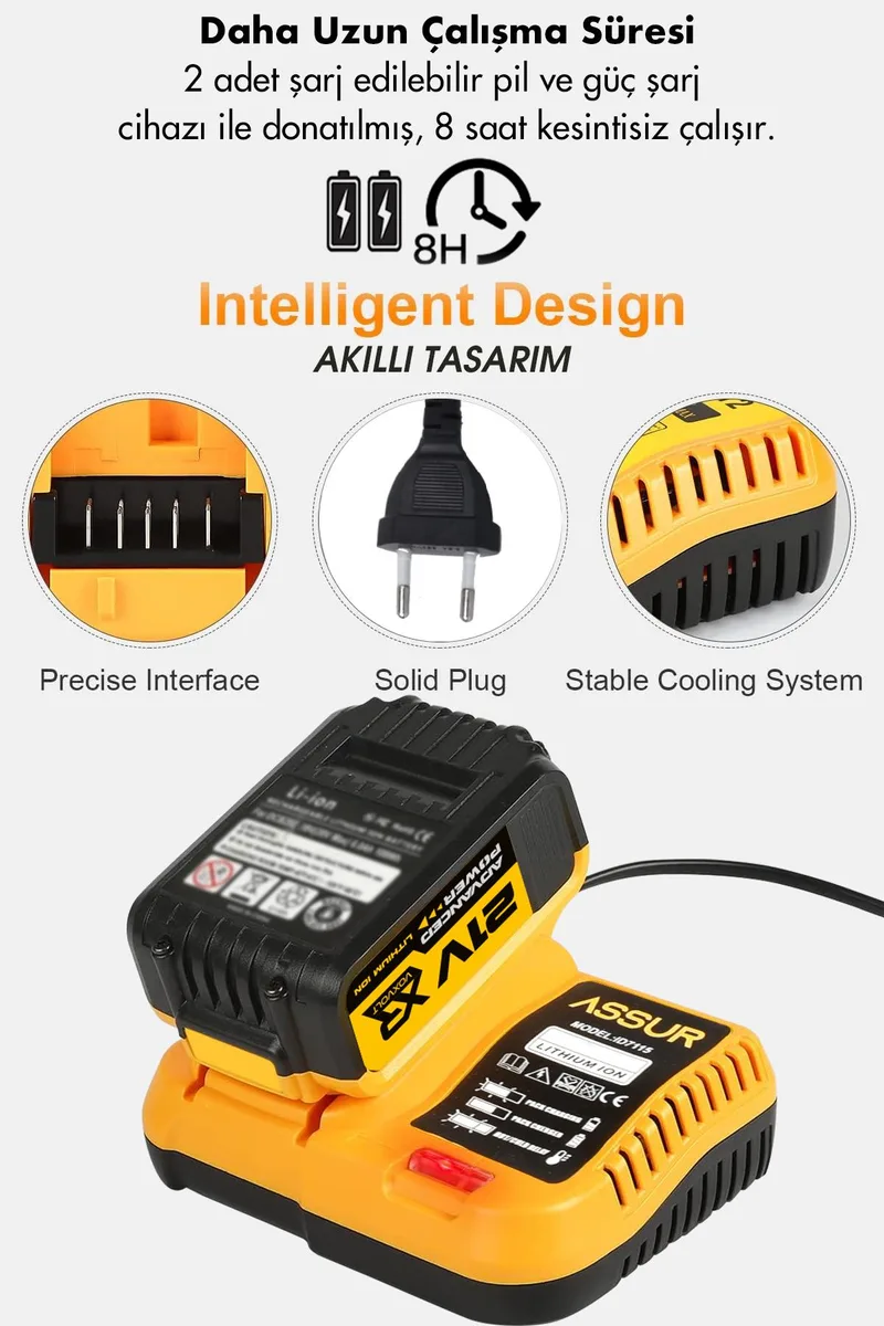 Assur Profesyonel 21V Çift Akülü Kömürsüz Darbeli 450 Nm Somun Sıkma Sökme + 125 Mm Taşlama 2'li Set - Görsel 5