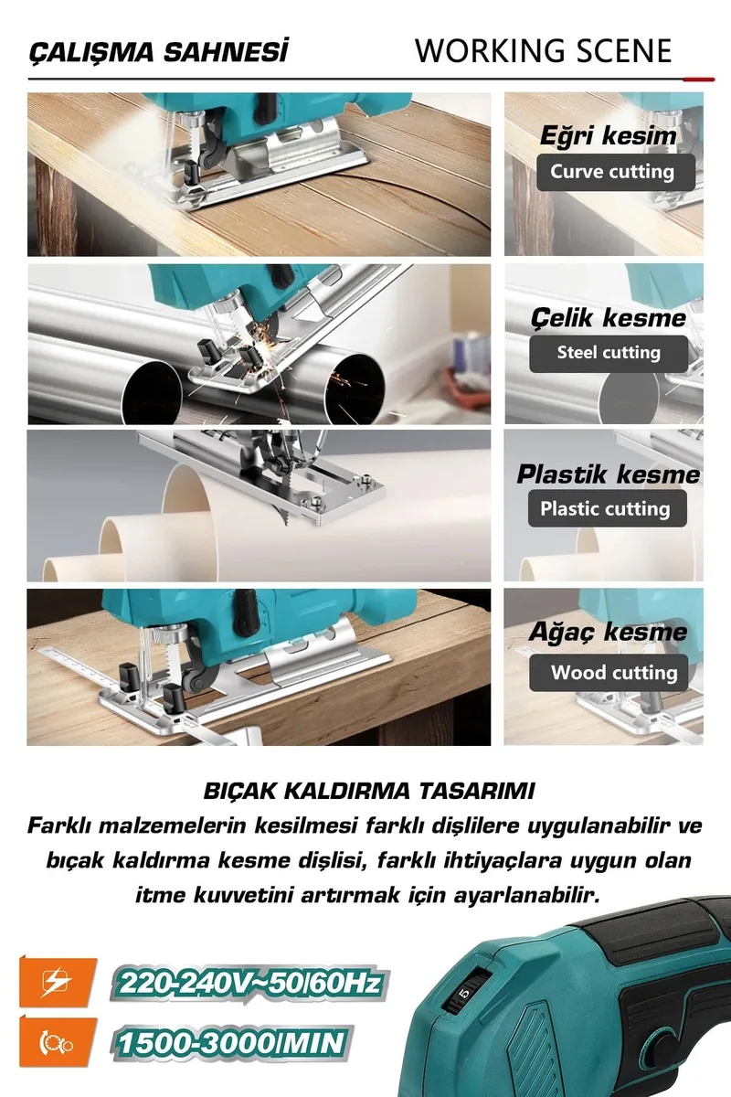 Assur Profesyonel 550W Devir Ayarlı Dekupaj Testere Makinesi - Görsel 6