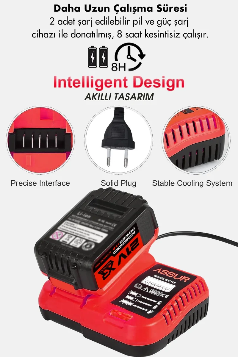 Assur Profesyonel 7 Başlıklı Set 21V Vidalama Taşlama Somun Sıkma Tilki Kuyruğu Budama Hava Pompası Hilti - Görsel 4