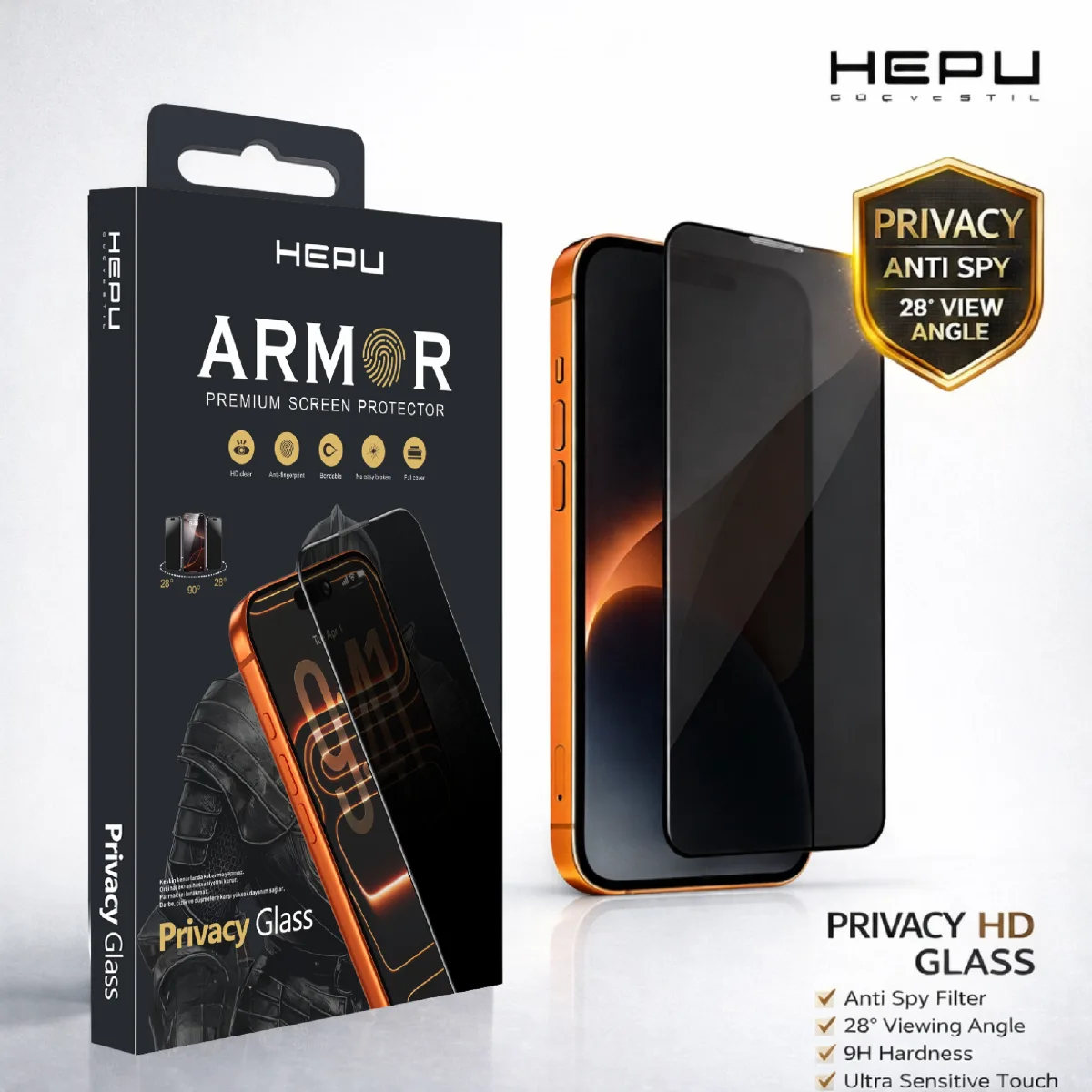 HEPU ARMOR Series Privacy Cam Ekran Koruyucu – iPhone 16 Pro Max Uyumlu