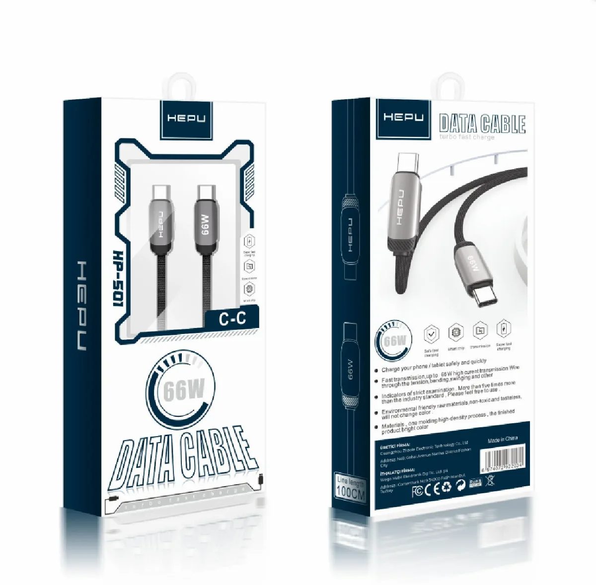 HEPU HP-501 Type-C to Type-C Kablo – 66W Turbo Hızlı Şarj, 1 Metre - Görsel 3