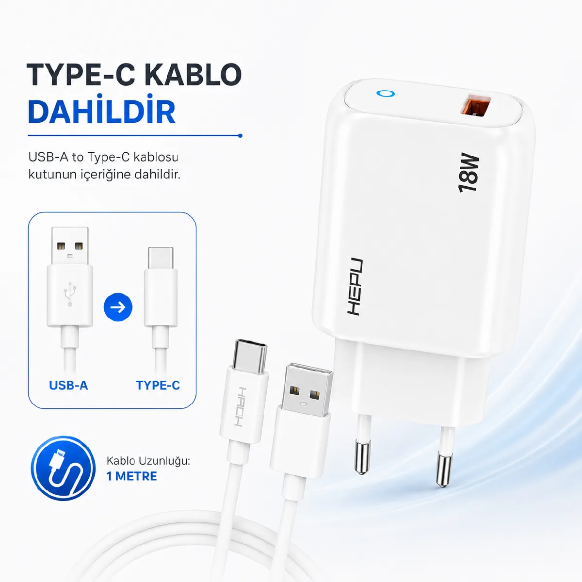 HEPU HP-618 18W 3A Hızlı Şarj Adaptörü – Qualcomm Quick Charge + Type-C Kablo Dahil - Görsel 6