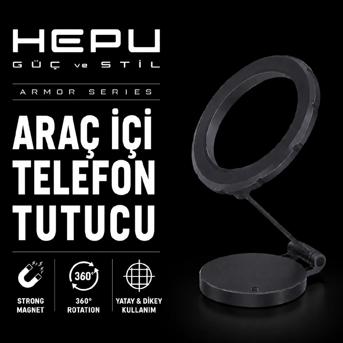HEPU HP-AA05 Armor Manyetik Araç İçi Telefon Tutucu – Güçlü Mıknatıs, 360° Dönebilen Katlanabilir Tasarım - Görsel 5