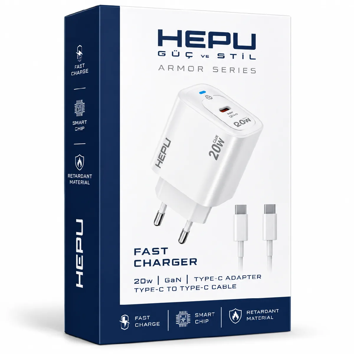 HEPU HP-AC02 20W GaN PD Şarj Adaptörü – Hızlı Şarj, Type-C to Type-C Kablo Dahil - Görsel 4