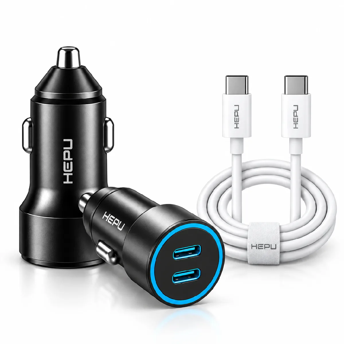 HEPU HP-AD04 60W Araç Şarj Cihazı – 2 Port, Hızlı Şarj, Type-C to Type-C Kablo Dahil