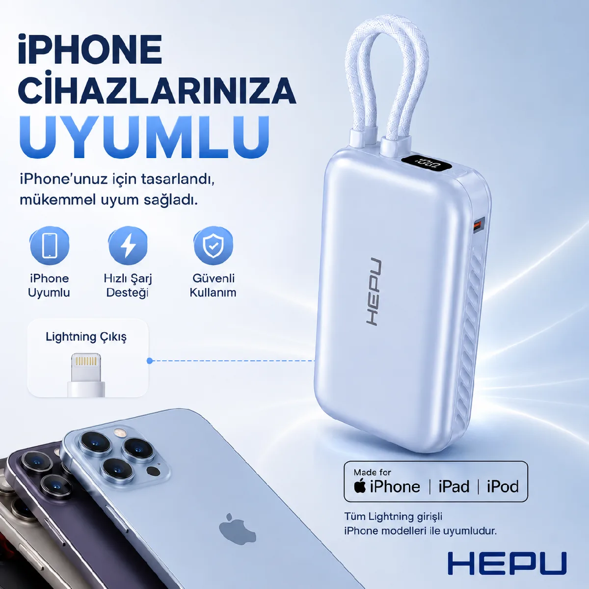 HEPU HP-AP01 Armor Powerbank – 10.000 mAh, Kendinden Kablolu Hızlı Şarj Destekli - Görsel 4
