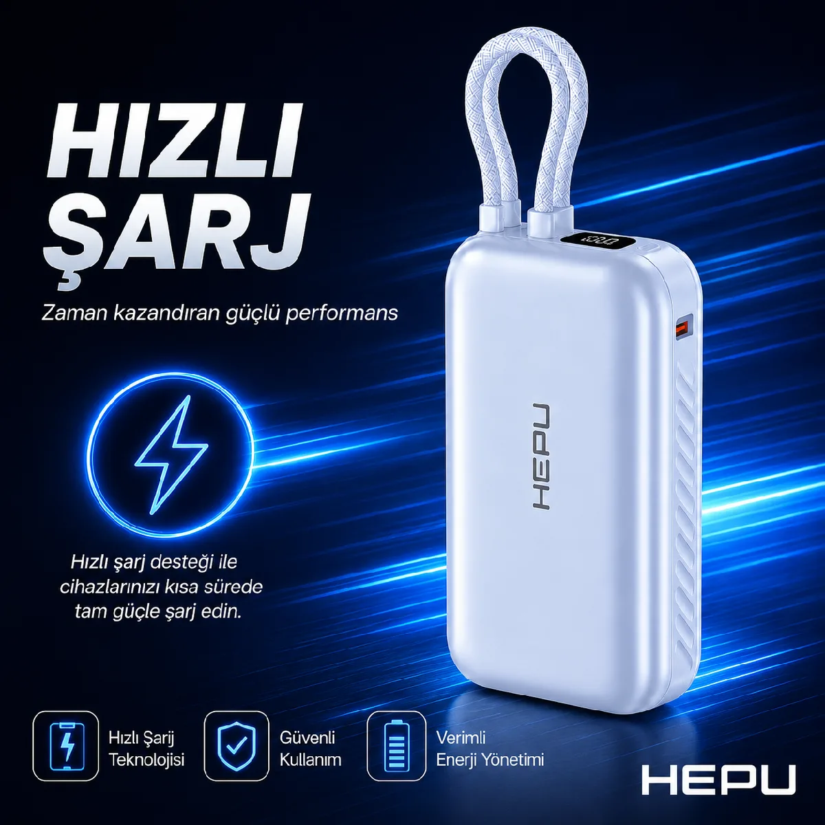 HEPU HP-AP01 Armor Powerbank – 10.000 mAh, Kendinden Kablolu Hızlı Şarj Destekli - Görsel 7