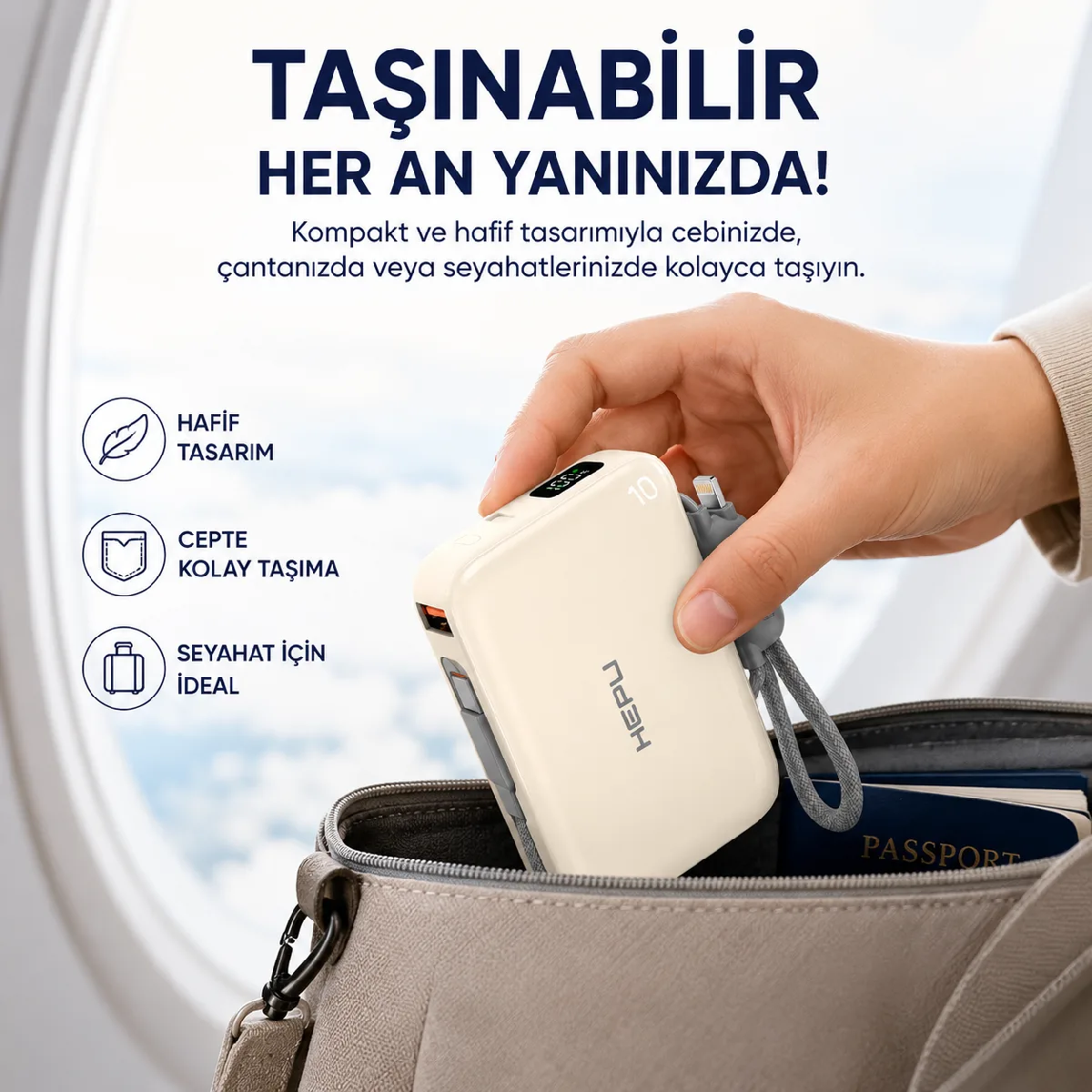 HEPU HP-AP03Y Armor Powerbank – 10.000 mAh, Type-C, Lightning ve USB-A Çıkışlı, Hızlı Şarj Destekli - Görsel 7