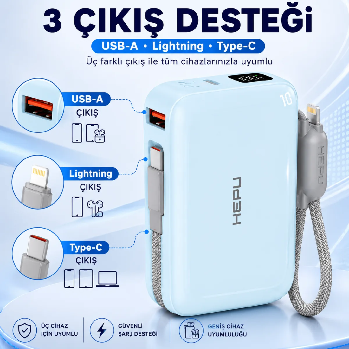 HEPU HP-AP04B Armor Powerbank – 20.000 mAh, Type-C, Lightning ve USB-A Çıkışlı, Hızlı Şarj Destekli - Görsel 7