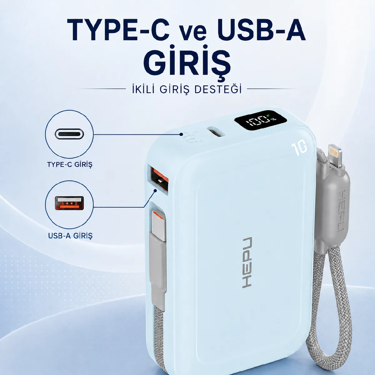 HEPU HP-AP04B Armor Powerbank – 20.000 mAh, Type-C, Lightning ve USB-A Çıkışlı, Hızlı Şarj Destekli - Görsel 8