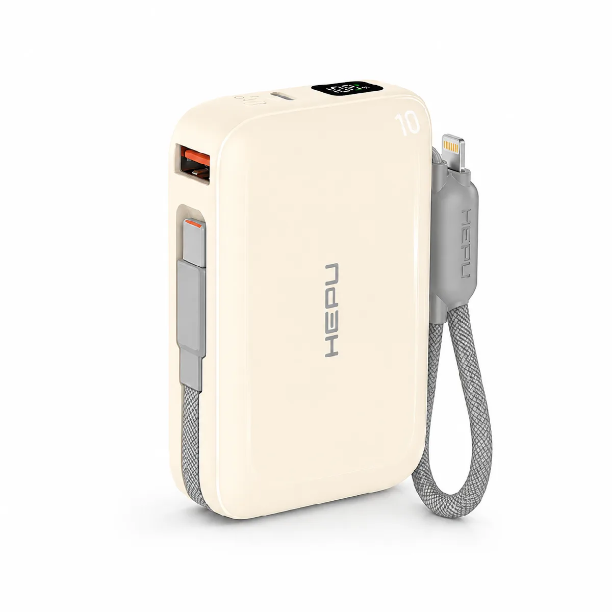 HEPU HP-AP04Y Armor Powerbank – 20.000 mAh, Type-C, Lightning ve USB-A Çıkışlı, Hızlı Şarj Destekli, Krem - Görsel 2