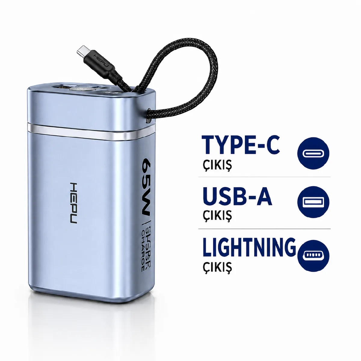 HEPU HP-AP05 Armor Powerbank – 30.000 mAh, 65W Hızlı Şarj, Type-C, Lightning ve USB-A Çıkışlı - Görsel 5