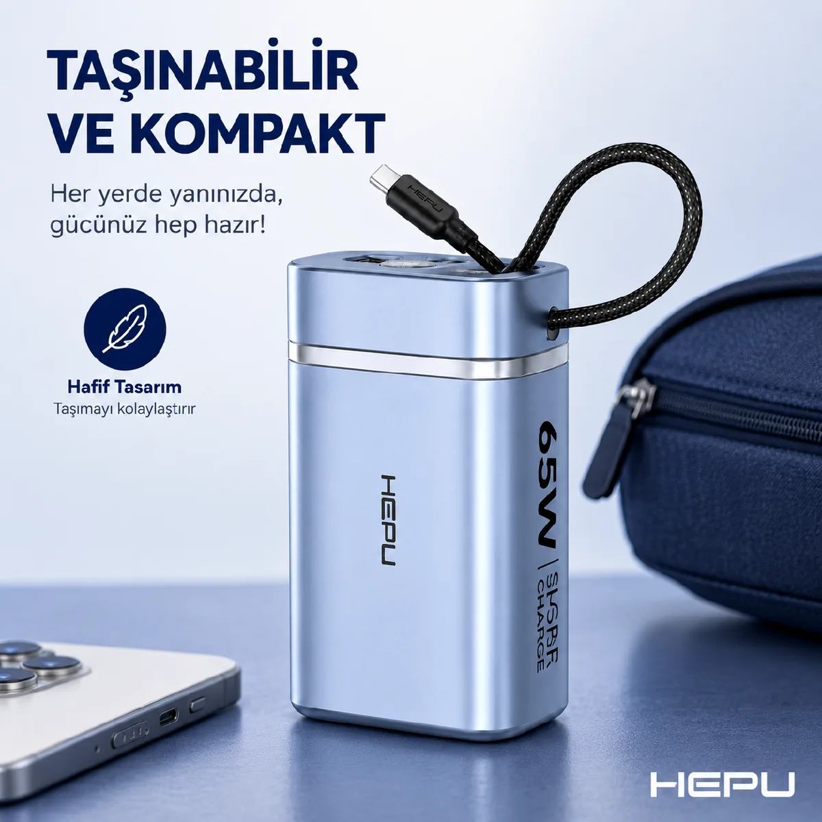 HEPU HP-AP05 Armor Powerbank – 30.000 mAh, 65W Hızlı Şarj, Type-C, Lightning ve USB-A Çıkışlı - Görsel 6