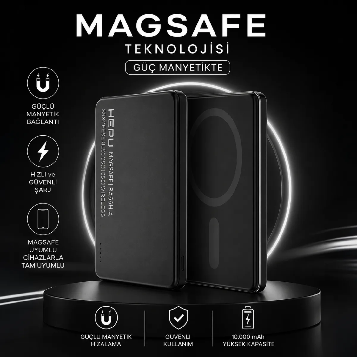 HEPU HP-AP07 Armor MagSafe Powerbank – 10.000 mAh, Manyetik Kablosuz Şarj, Hızlı Şarj Destekli - Görsel 5