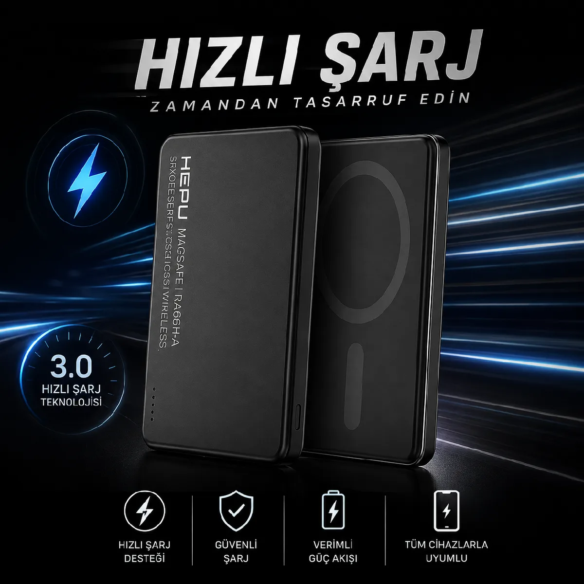 HEPU HP-AP07 Armor MagSafe Powerbank – 10.000 mAh, Manyetik Kablosuz Şarj, Hızlı Şarj Destekli - Görsel 6
