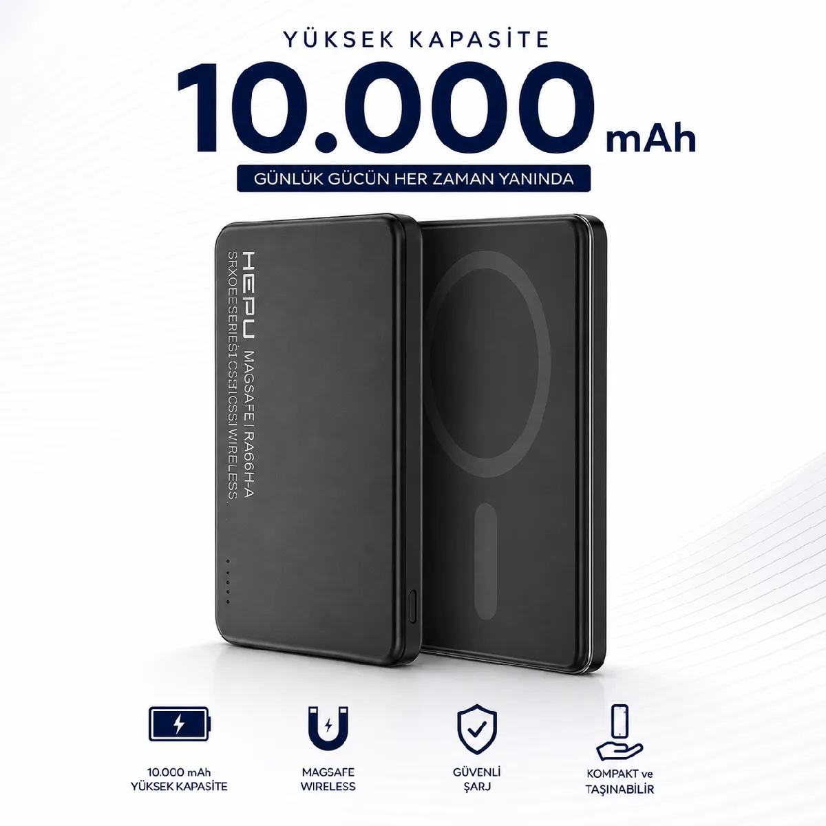 HEPU HP-AP07 Armor MagSafe Powerbank – 10.000 mAh, Manyetik Kablosuz Şarj, Hızlı Şarj Destekli - Görsel 7