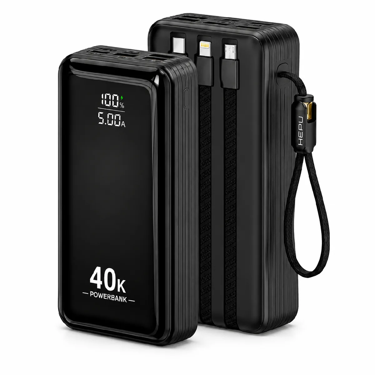 HEPU HP-AP11 Armor Powerbank – 40.000 mAh, Entegre Çoklu Kablolu, Dijital Göstergeli, Hızlı Şarj Destekli