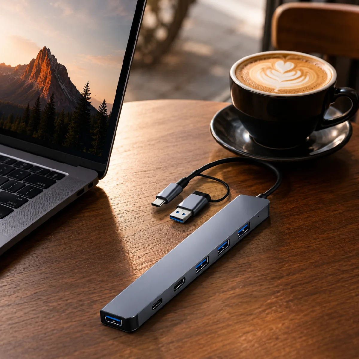 HEPU HP-B03 5-in-1 USB 3.0 HUB – 5 Portlu Çoklayıcı + Type-C ve USB-A Girişli + Alüminyum Gövde - Görsel 5