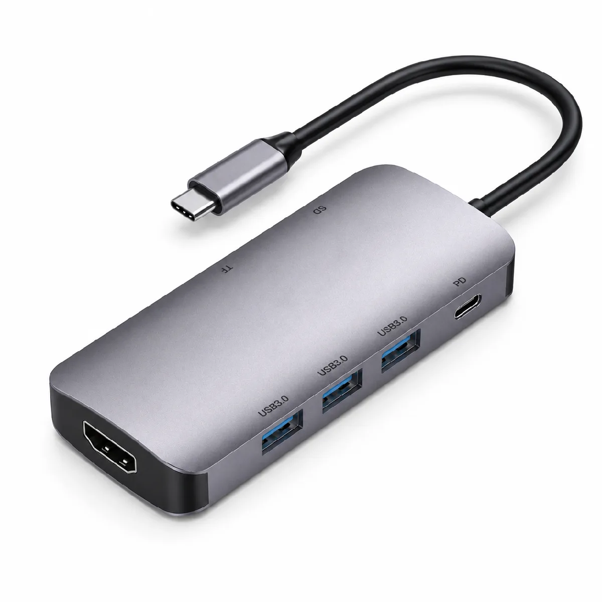 HEPU HP-B17 7-in-1 Type-C USB-C HUB – HDMI + 3x USB 3.0 + SD/TF Kart Okuyucu + Type-C PD Girişli Adaptör