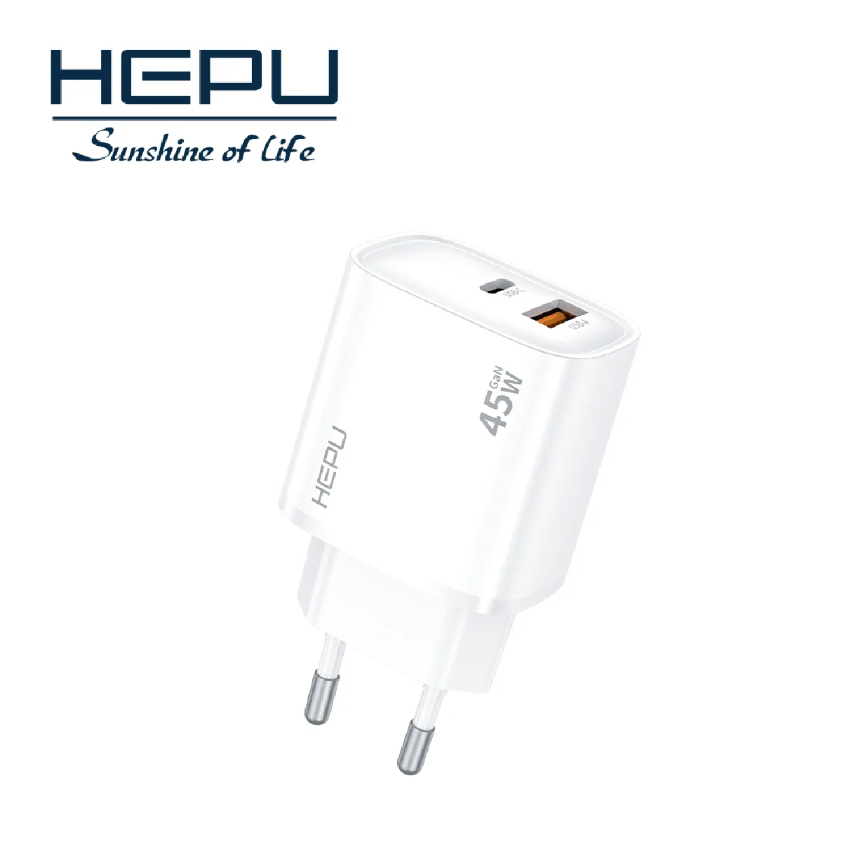 HEPU HP-C31 45W GaN Şarj Adaptörü + Type-C to Type-C Kablo – Çift Çıkışlı (Type-C + USB) | UMO Perpa Shop